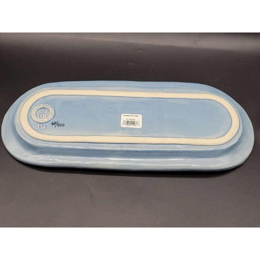 Art Pottery Salmon Fish Platter Plate Serving Oval Signed Numbered - Picture 3 of 5